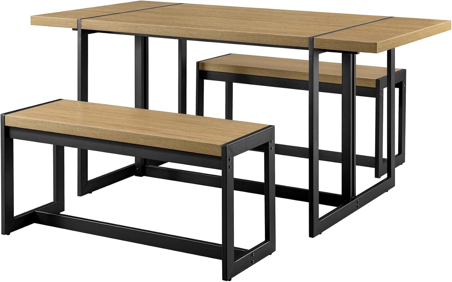 imageWalker Edison Tien Urban 3Piece Dining Table and Bench Set Set of 3 Coastal OakCoastal Oak