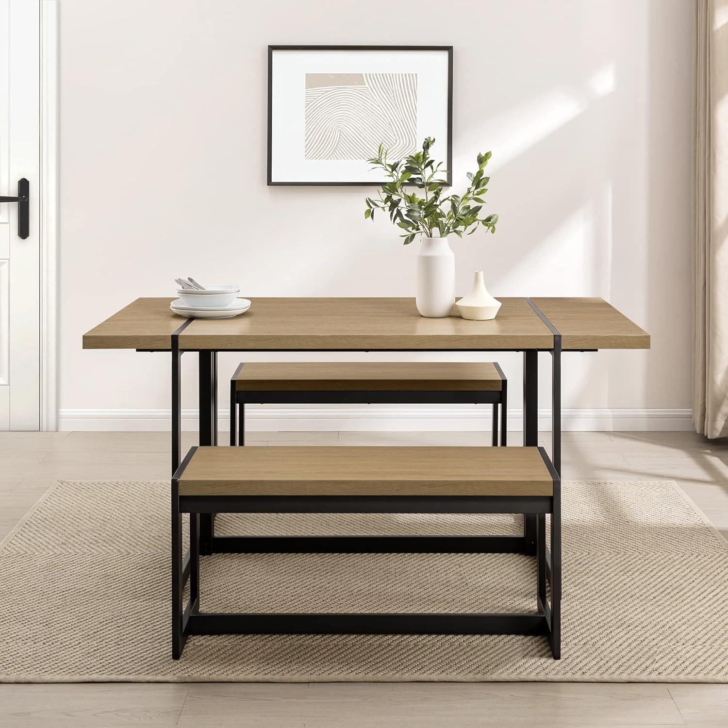 imageWalker Edison Tien Urban 3Piece Dining Table and Bench Set Set of 3 Coastal OakCoastal Oak