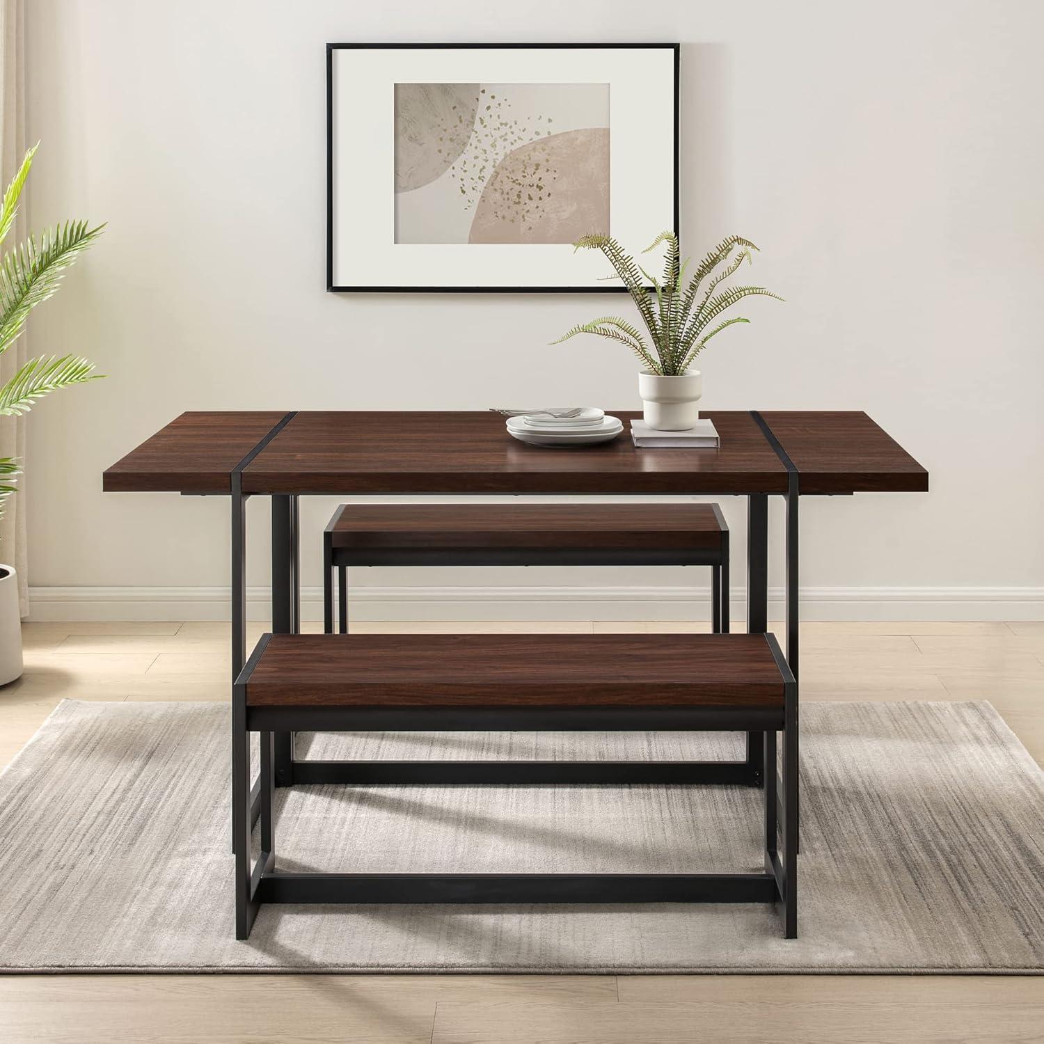 imageWalker Edison Tien Urban 3Piece Dining Table and Bench Set Set of 3 Coastal OakDark Walnut
