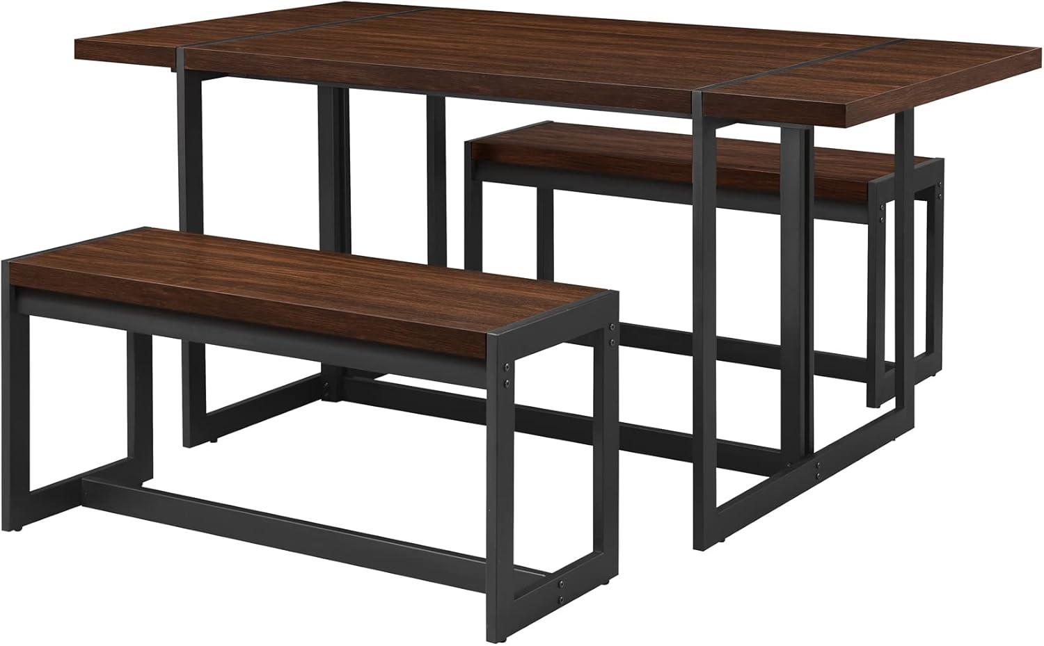 imageWalker Edison Tien Urban 3Piece Dining Table and Bench Set Set of 3 Coastal OakDark Walnut