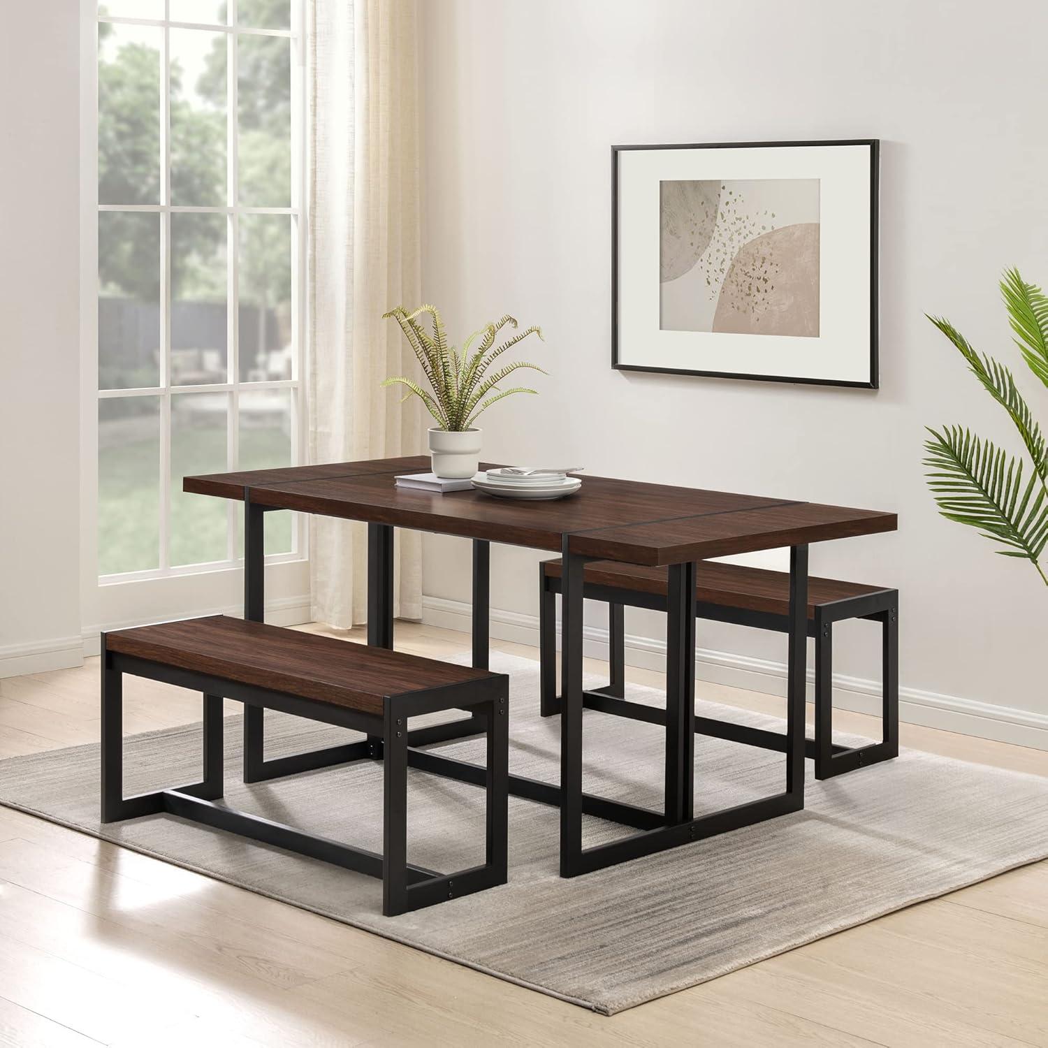 imageWalker Edison Tien Urban 3Piece Dining Table and Bench Set Set of 3 Coastal OakDark Walnut