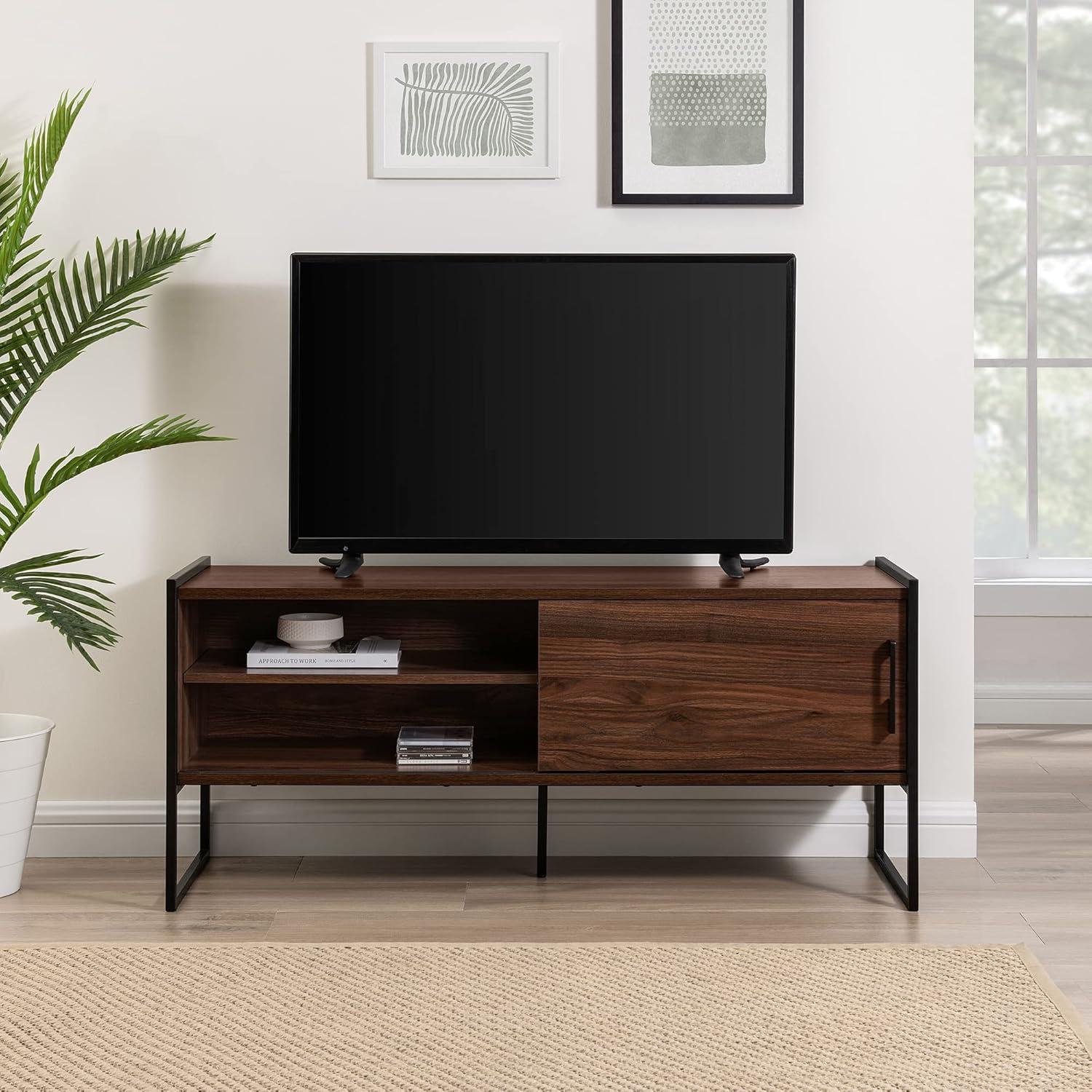 imageWalker Edison Tierra Contemporary Minimalist MetalLeg Low Stand for TVs up to 50 Inches 48 Inch Dark Walnut
