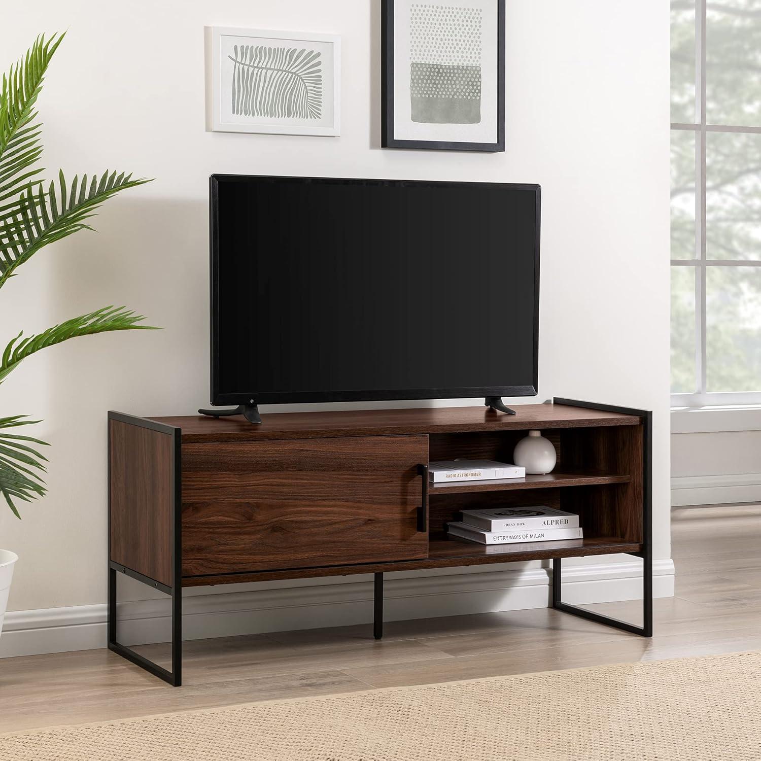 imageWalker Edison Tierra Contemporary Minimalist MetalLeg Low Stand for TVs up to 50 Inches 48 Inch Dark Walnut