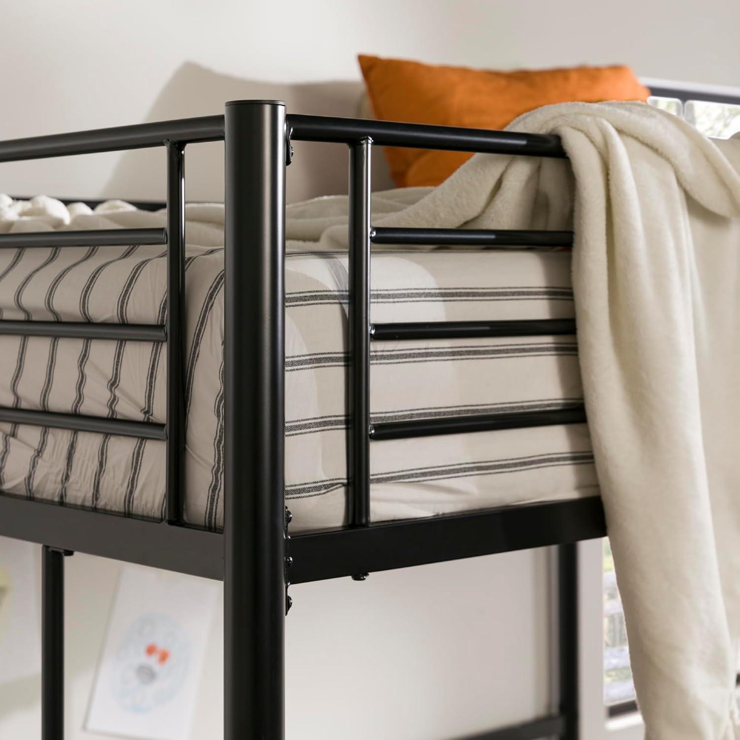 imageWalker Edison Timothee Urban Industrial Metal Double over Loft Bunk Bed Full Loft BlackBlack