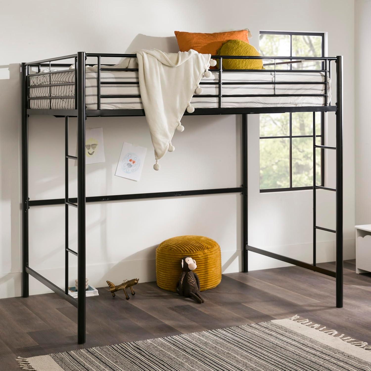 imageWalker Edison Timothee Urban Industrial Metal Double over Loft Bunk Bed Full Loft BlackBlack