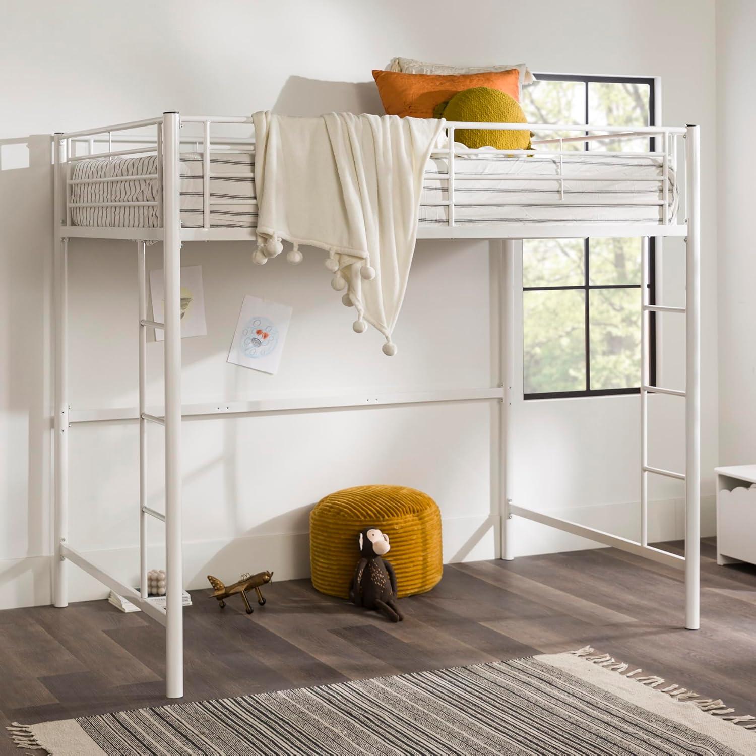 imageWalker Edison Timothee Urban Industrial Metal Double over Loft Bunk Bed Full Loft BlackWhite