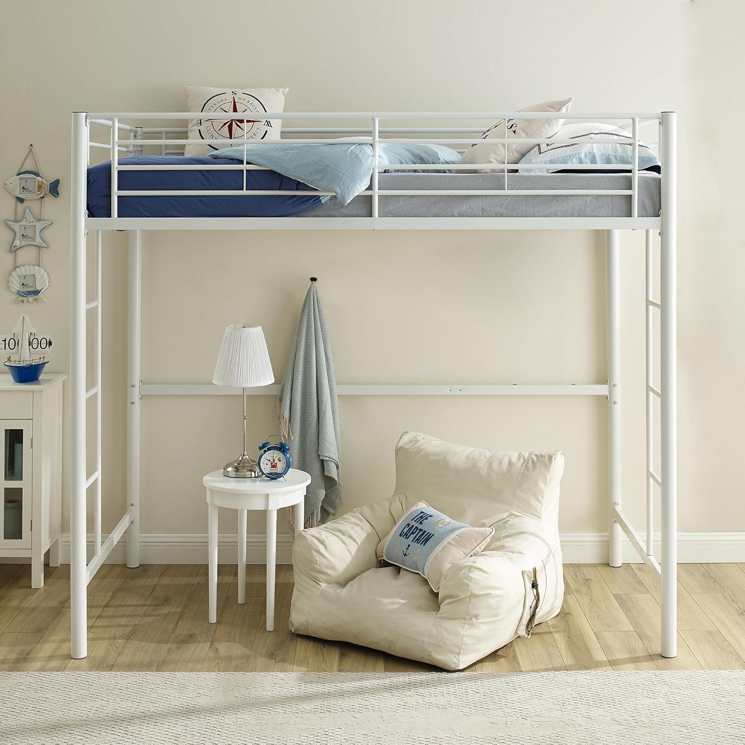 imageWalker Edison Timothee Urban Industrial Metal Twin over Loft Bunk Bed Twin Size White