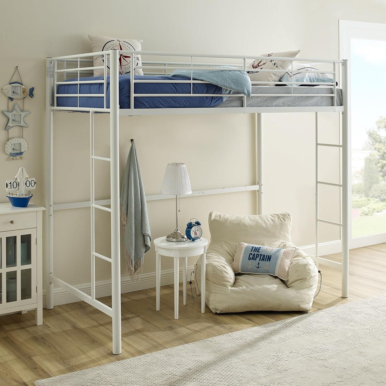 imageWalker Edison Timothee Urban Industrial Metal Twin over Loft Bunk Bed Twin Size White
