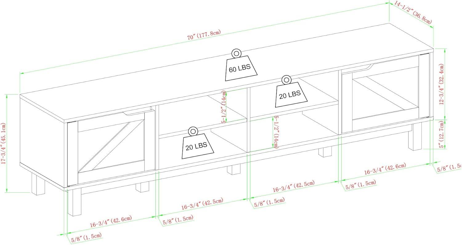 imageWalker Edison Tinsley Rustic BarnDoor Low Stand for TVs up to 80 Inches 70 Inch Grey WashRustic Oak