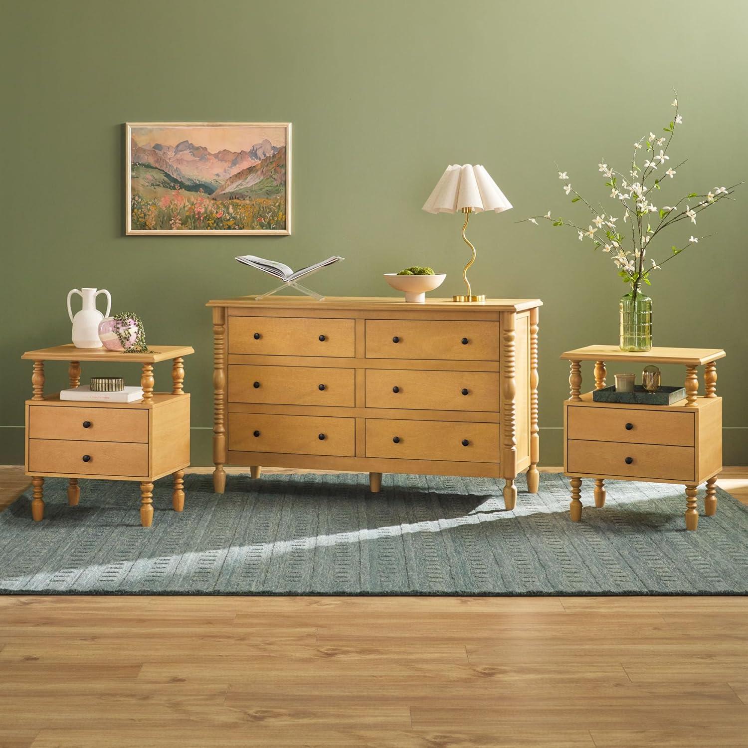 imageWalker Edison Traditional EZ Assembly Vivienne Two 2Drawer Nightstands and 6Drawer Dresser 3Piece Natural