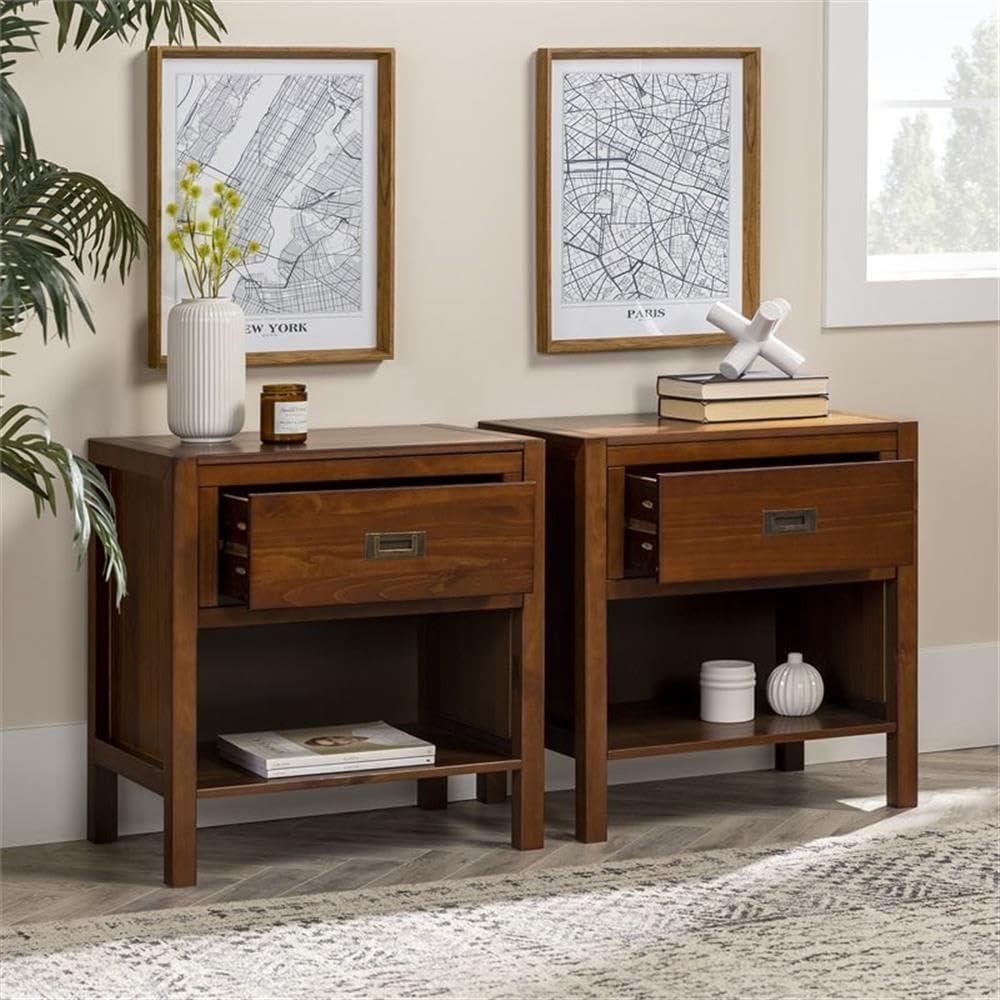imageWalker Edison Traditional Simple Wood Rectangle Side Table Living Room Storage Small End Table 1 Drawer BlackWalnut