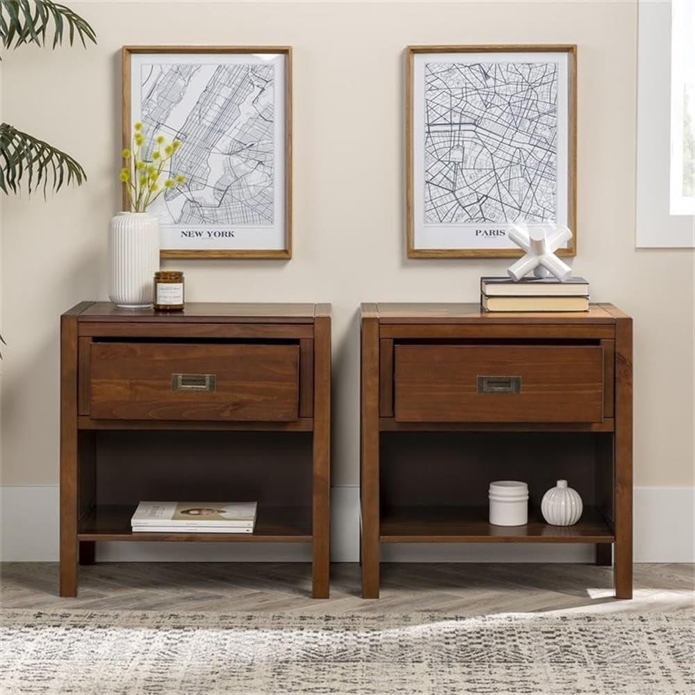 imageWalker Edison Traditional Simple Wood Rectangle Side Table Living Room Storage Small End Table 1 Drawer BlackWalnut
