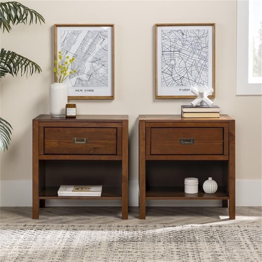 imageWalker Edison Traditional Simple Wood Rectangle Side Table Living Room Storage Small End Table 1 Drawer BlackWalnut