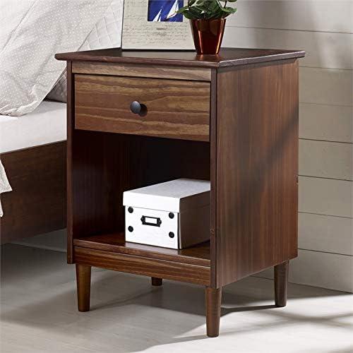 imageWalker Edison Traditional Wood 1 Drawer Nightstand Side Table Bedroom Storage Drawer and Shelf Bedside End Table 18 Inch CaramelWalnut