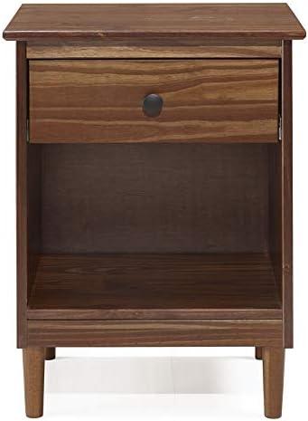 imageWalker Edison Traditional Wood 1 Drawer Nightstand Side Table Bedroom Storage Drawer and Shelf Bedside End Table 18 Inch CaramelWalnut