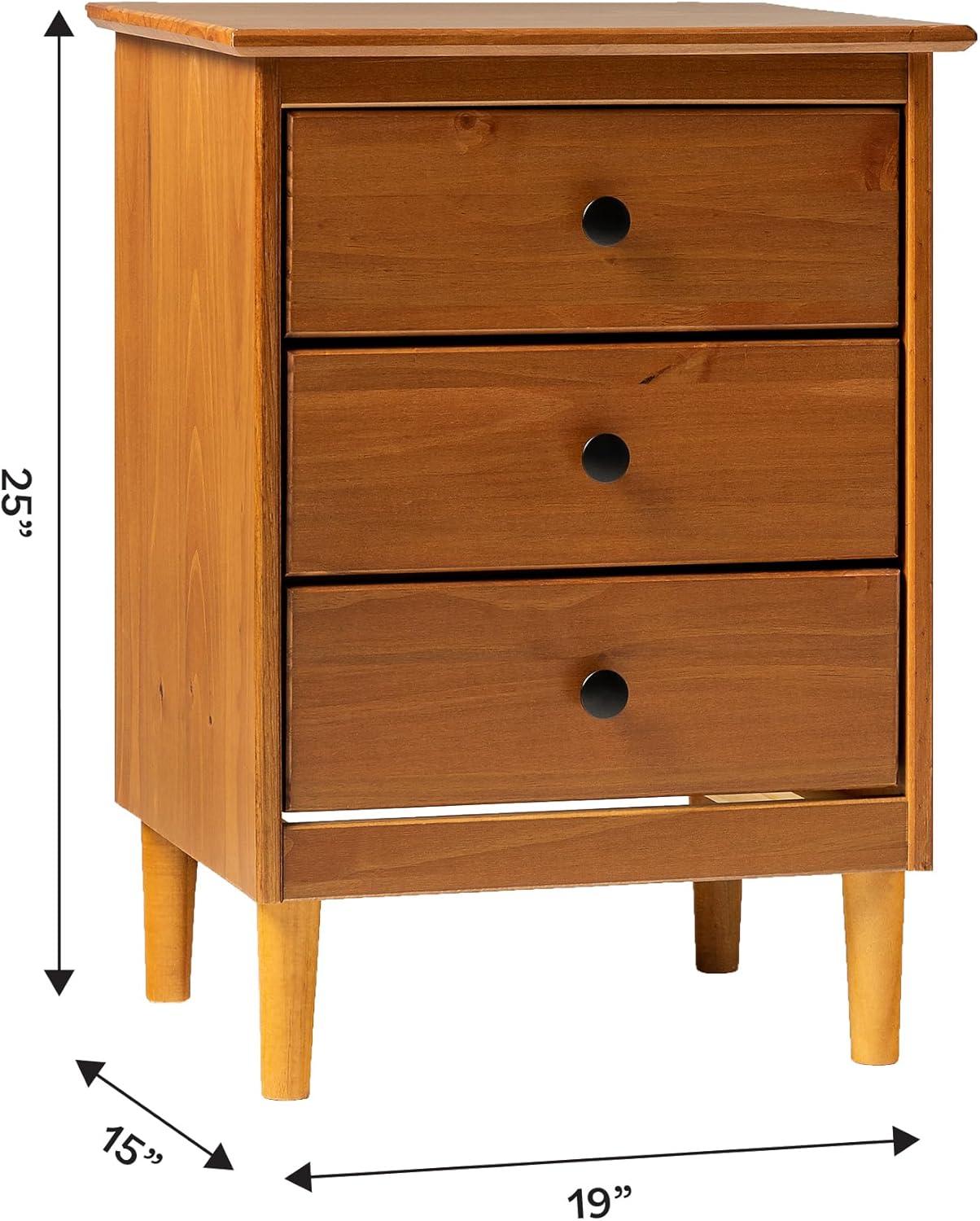 imageWalker Edison Traditional Wood 3 Drawer Nightstand Side Table Bedroom Storage Drawer and Shelf Bedside End Table 18 Inch CaramelCaramel