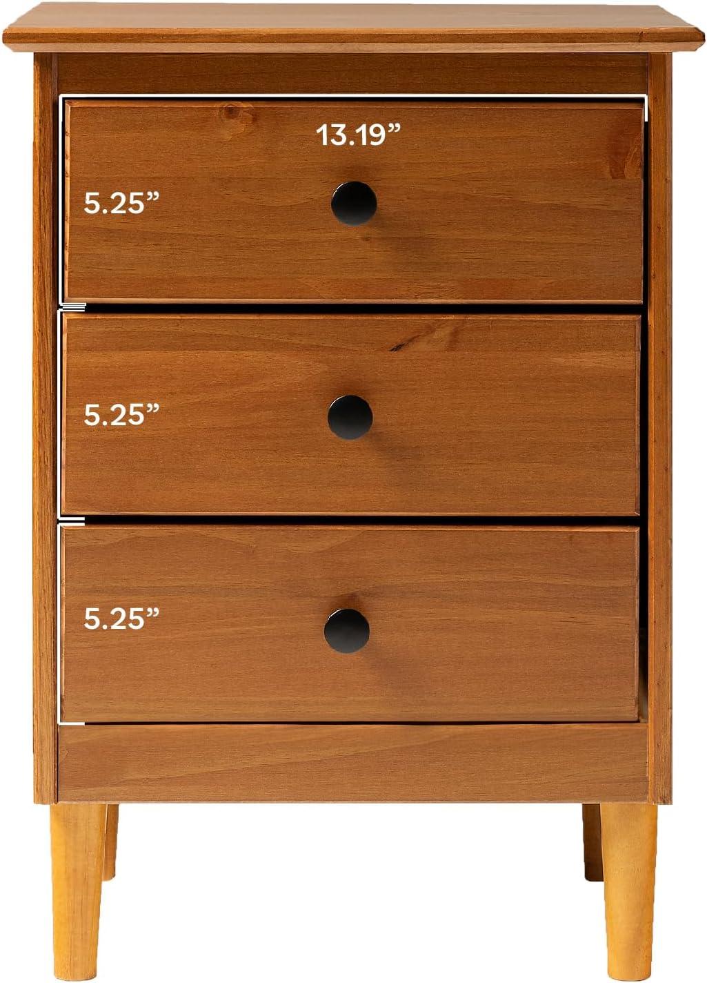 imageWalker Edison Traditional Wood 3 Drawer Nightstand Side Table Bedroom Storage Drawer and Shelf Bedside End Table 18 Inch CaramelCaramel