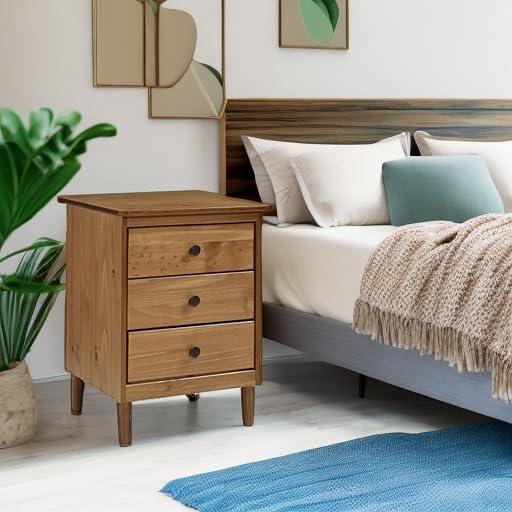 imageWalker Edison Traditional Wood 3 Drawer Nightstand Side Table Bedroom Storage Drawer and Shelf Bedside End Table 18 Inch CaramelCaramel