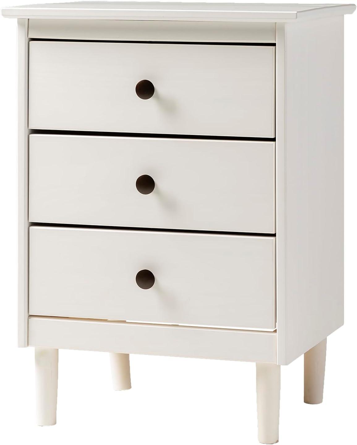 imageWalker Edison Traditional Wood 3 Drawer Nightstand Side Table Bedroom Storage Drawer and Shelf Bedside End Table 18 Inch CaramelWhite