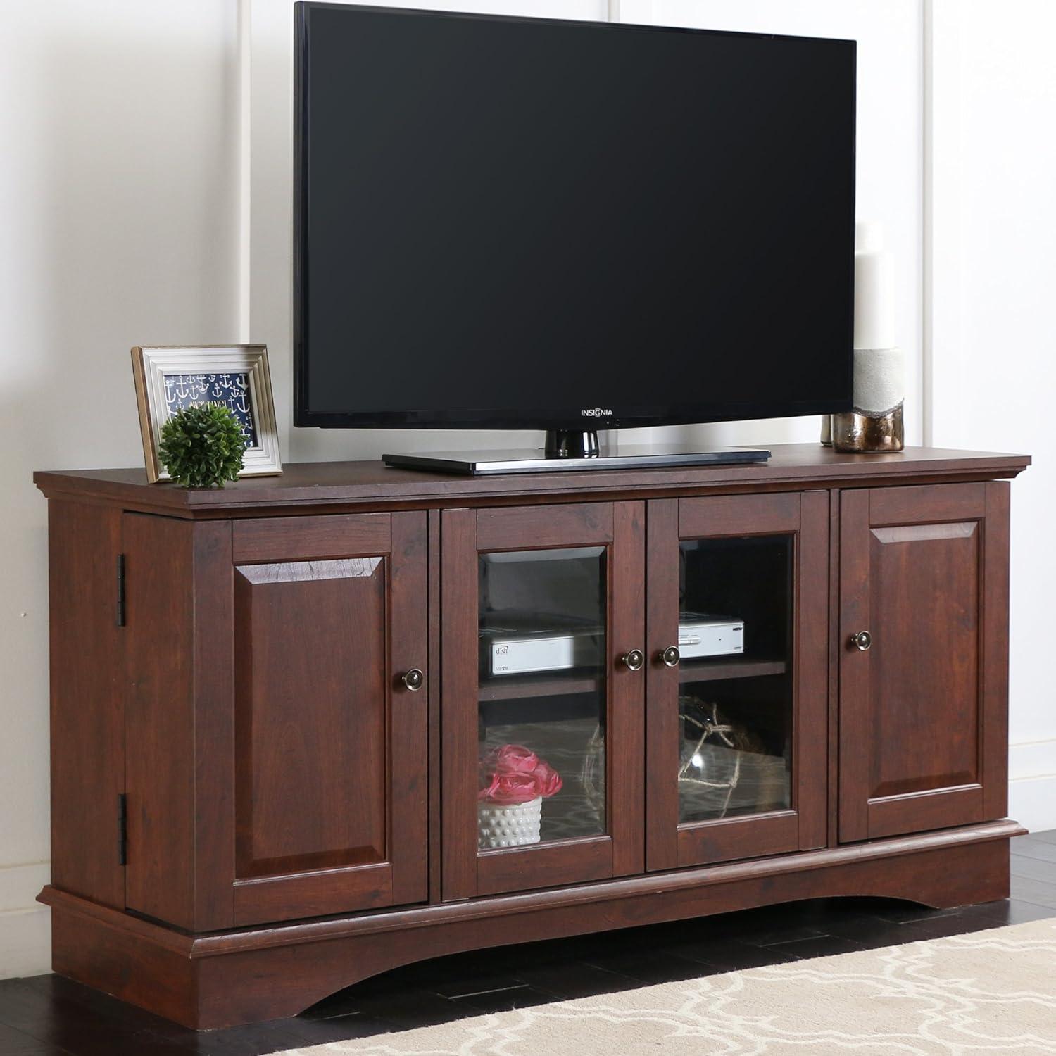 imageWalker Edison Traditional Wood Universal TV Stand with Storage Cabinets for TVs up to 65quot Living Room Entertainment Center 44 Inch Traditional BrownTraditional Brown