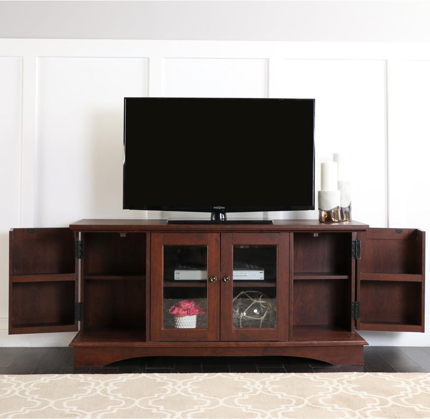 imageWalker Edison Traditional Wood Universal TV Stand with Storage Cabinets for TVs up to 65quot Living Room Entertainment Center 44 Inch Traditional BrownTraditional Brown
