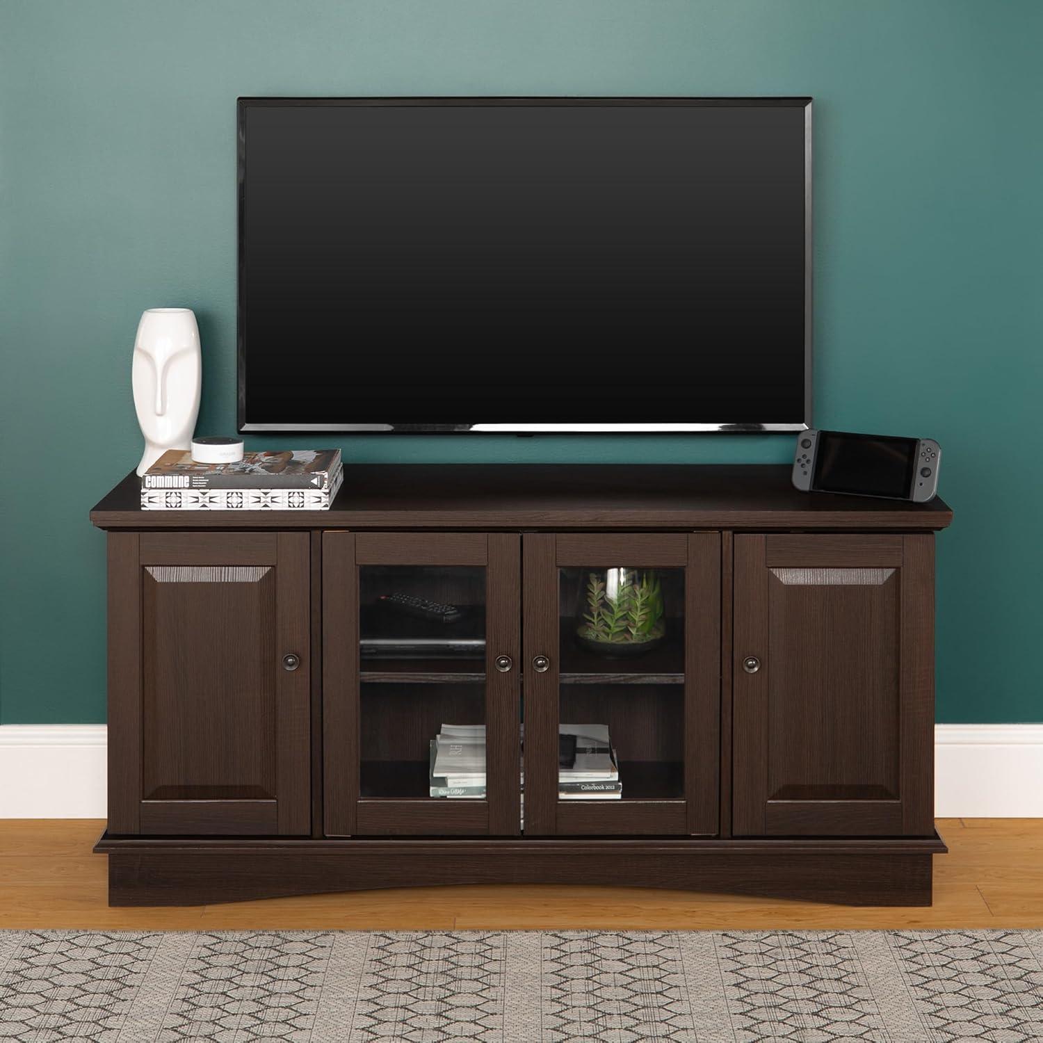 imageWalker Edison Traditional Wood Universal TV Stand with Storage Cabinets for TVs up to 65quot Living Room Entertainment Center 44 Inch Traditional BrownEspresso Brown