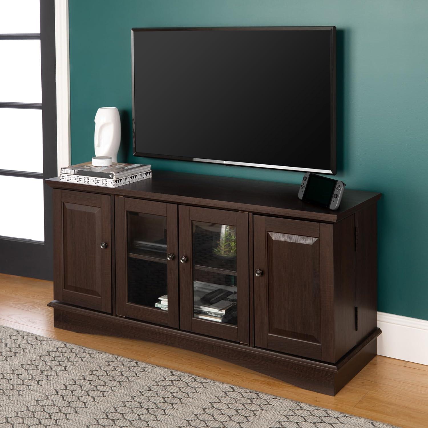 imageWalker Edison Traditional Wood Universal TV Stand with Storage Cabinets for TVs up to 65quot Living Room Entertainment Center 44 Inch Traditional BrownEspresso Brown