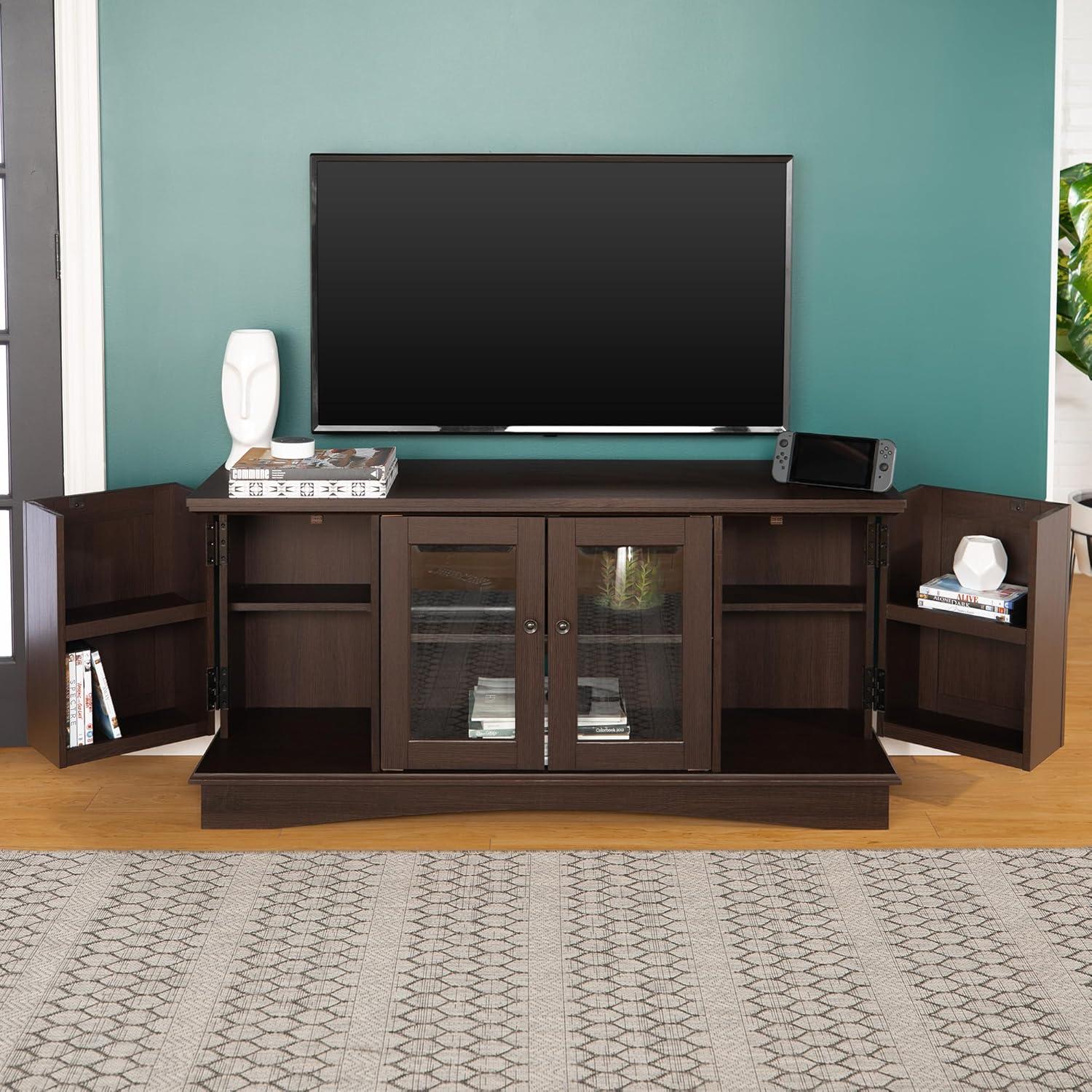 imageWalker Edison Traditional Wood Universal TV Stand with Storage Cabinets for TVs up to 65quot Living Room Entertainment Center 44 Inch Traditional BrownEspresso Brown