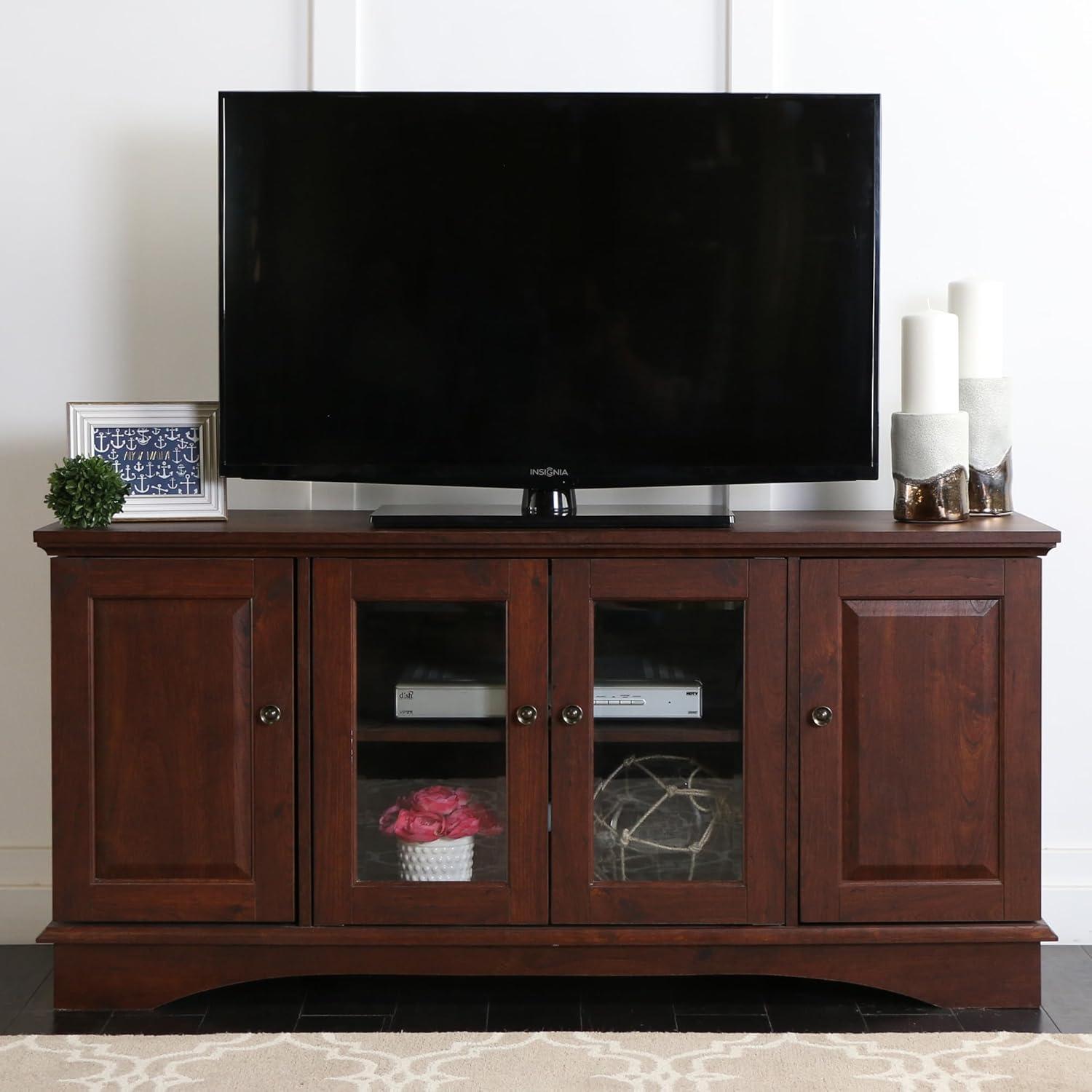 imageWalker Edison Traditional Wood Universal TV Stand with Storage Cabinets for TVs up to 65quot Living Room Entertainment Center 44 Inch Traditional BrownTraditional Brown
