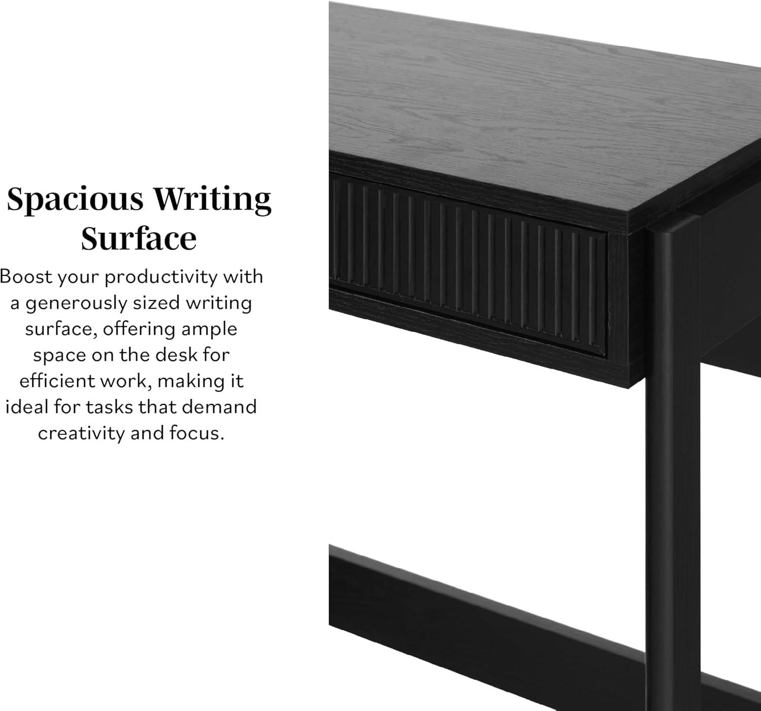 imageWalker Edison Transitional Office Design Reeded Drawer Front Detail Writing Desk with Drawer Spacious Desktop Complementary in Living Spaces 38W x 1675D x 30H BlackBlack