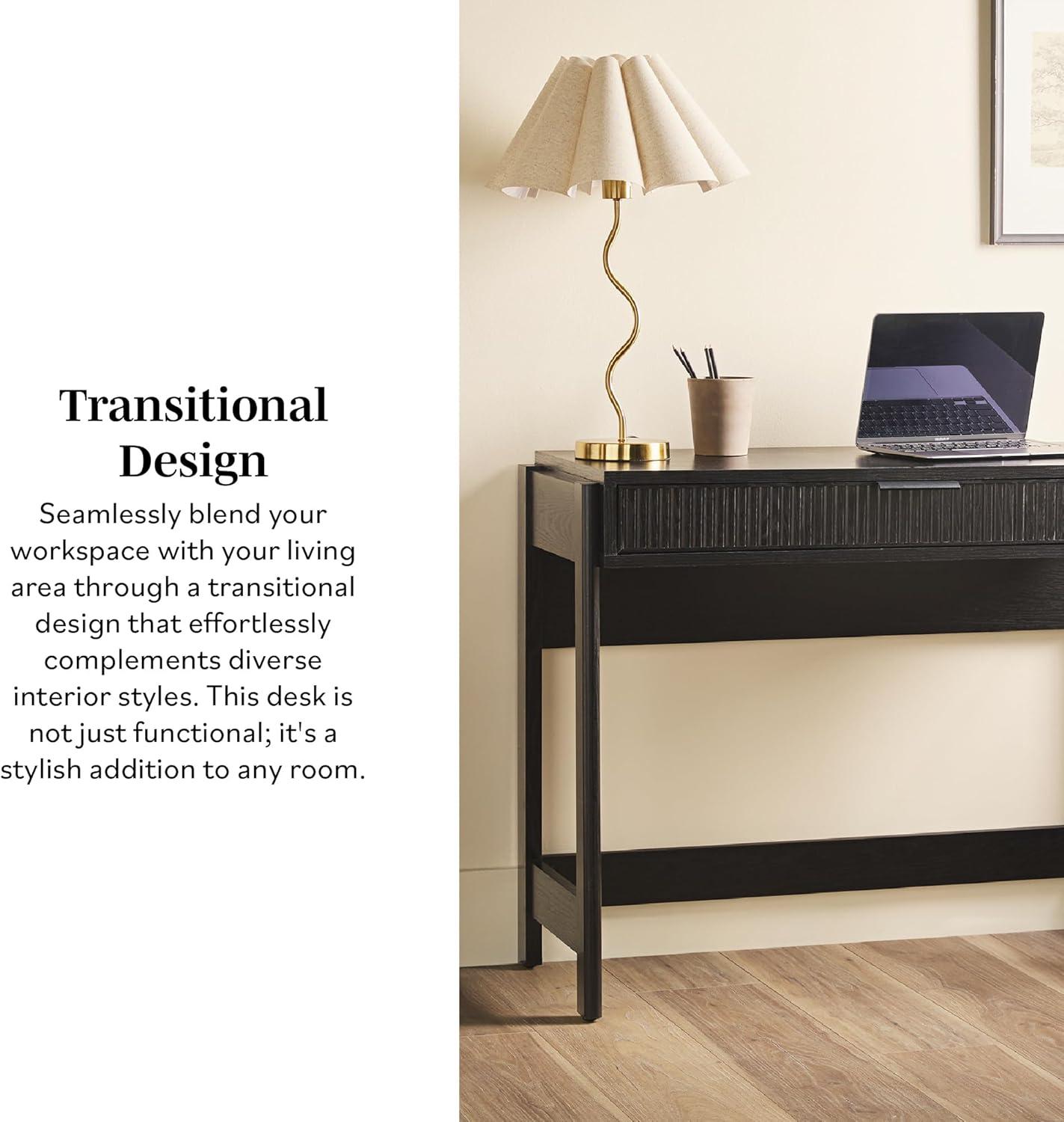 imageWalker Edison Transitional Office Design Reeded Drawer Front Detail Writing Desk with Drawer Spacious Desktop Complementary in Living Spaces 38W x 1675D x 30H BlackBlack