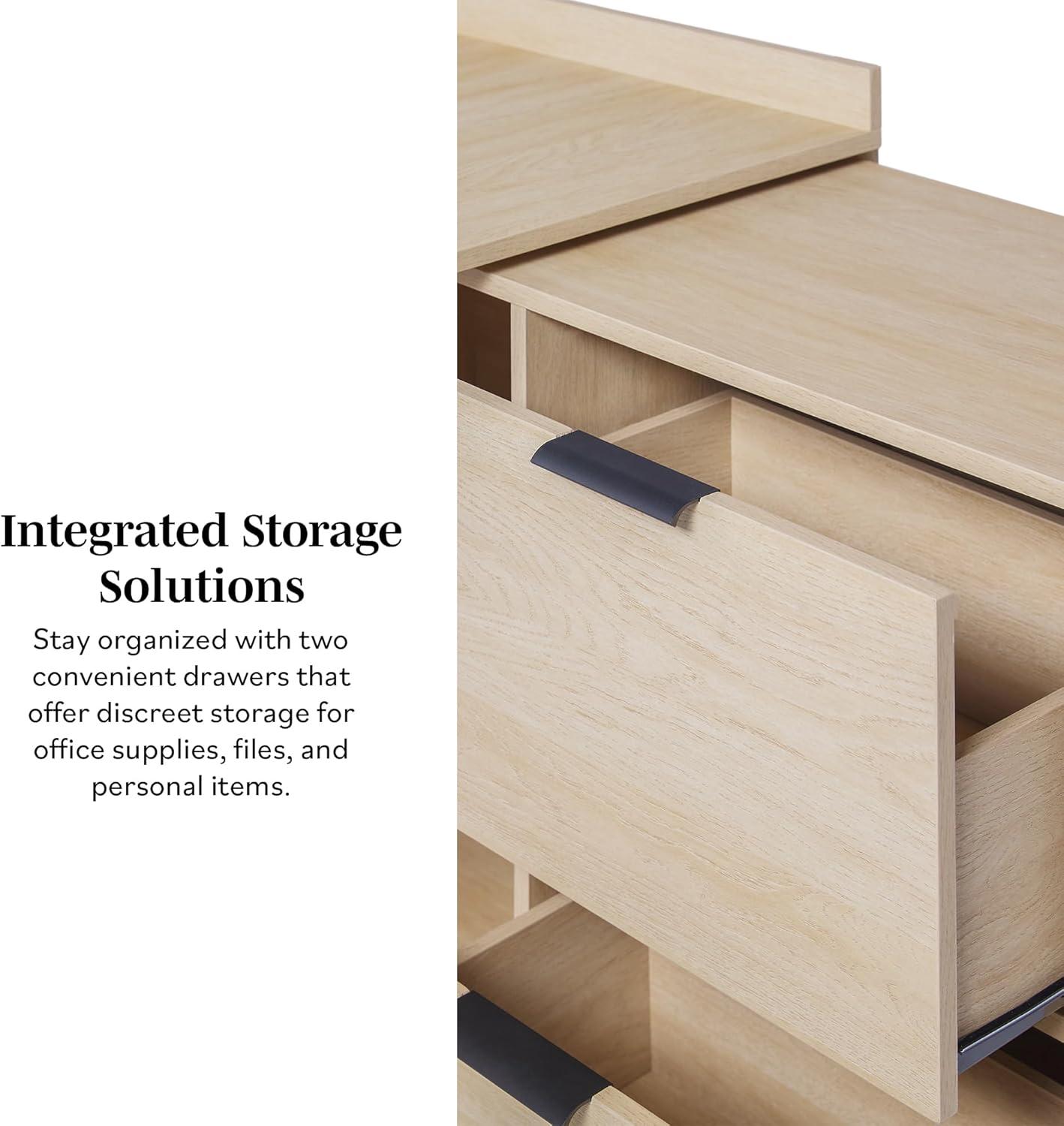 imageWalker Edison Transitional Office Design Writing Desk with Drawers and Open Cubbies Spacious Desktop Reversible Fit Complementary in Living Spaces 4975L BlackCoastal Oak