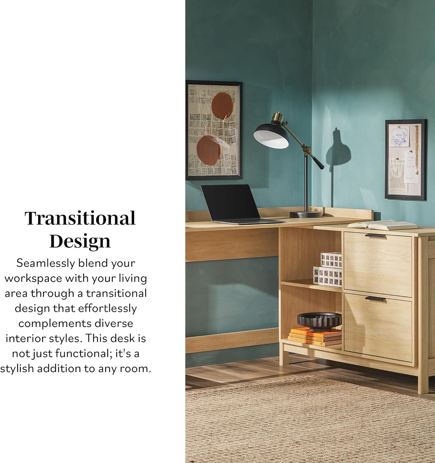 imageWalker Edison Transitional Office Design Writing Desk with Drawers and Open Cubbies Spacious Desktop Reversible Fit Complementary in Living Spaces 4975L BlackCoastal Oak