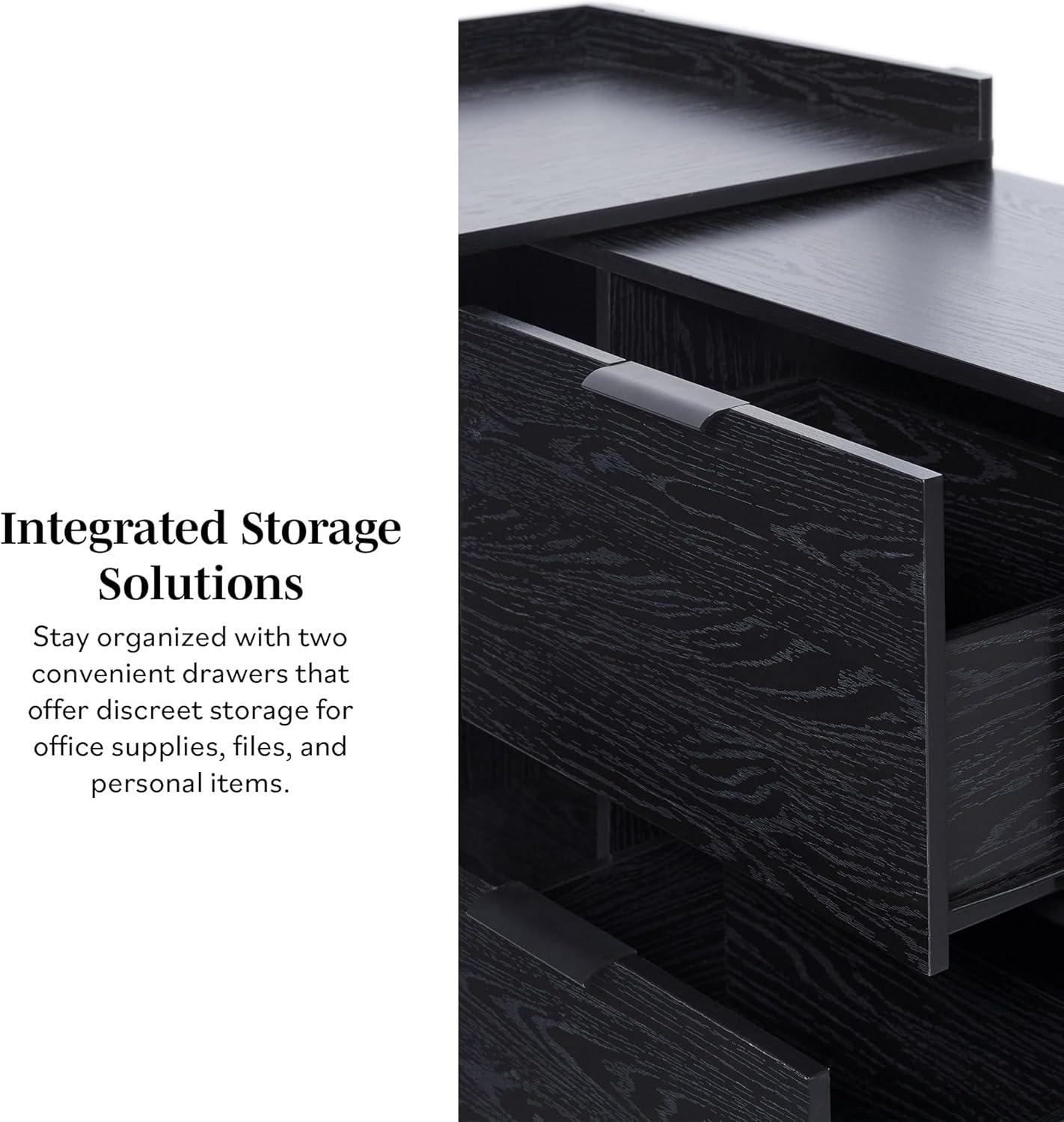 imageWalker Edison Transitional Office Design Writing Desk with Drawers and Open Cubbies Spacious Desktop Reversible Fit Complementary in Living Spaces 4975L BlackBlack