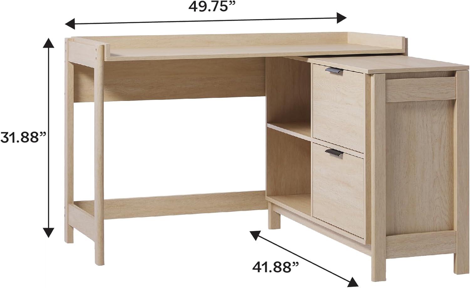 imageWalker Edison Transitional Office Design Writing Desk with Drawers and Open Cubbies Spacious Desktop Reversible Fit Complementary in Living Spaces 4975L BlackCoastal Oak