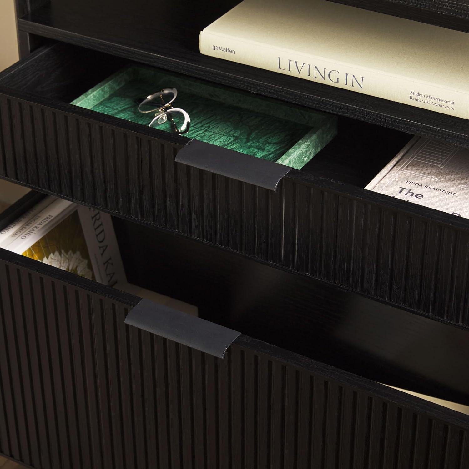 imageWalker Edison Transitional Open Reeded 4Shelf Bookshelf with Drawers Versatile Bookcase with Bottom Storage for Home Office Living Room Bedroom 33 Inch BlackBlack