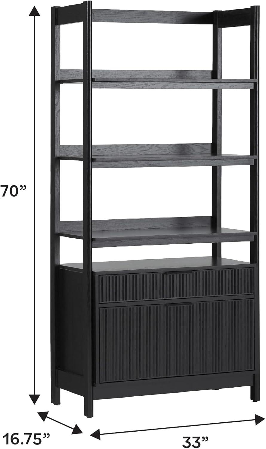 imageWalker Edison Transitional Open Reeded 4Shelf Bookshelf with Drawers Versatile Bookcase with Bottom Storage for Home Office Living Room Bedroom 33 Inch BlackBlack