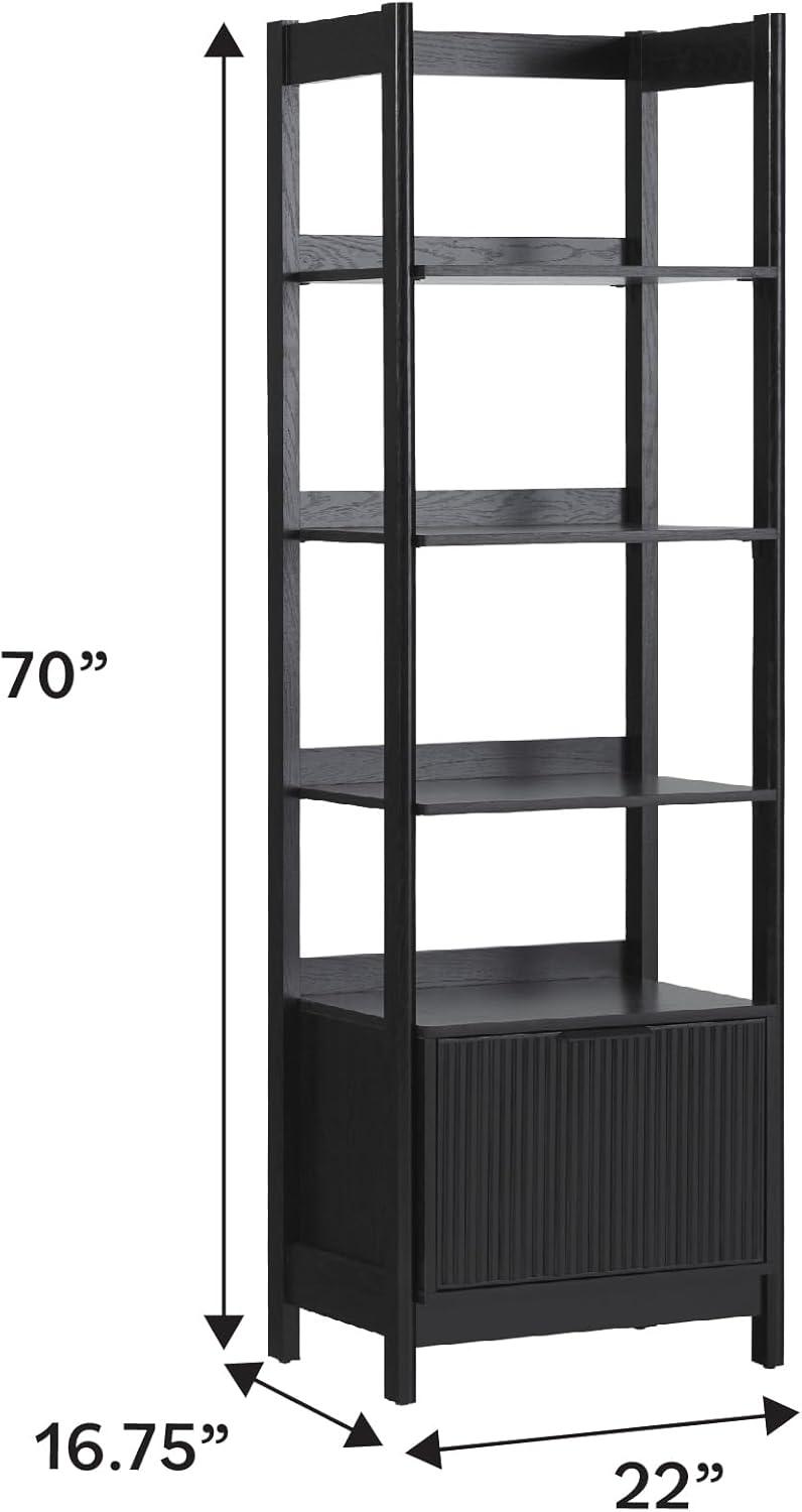 imageWalker Edison Transitional Reeded Narrow Open Bookshelf with Drawer Home Office Living Room Bedroom 4Shelf Bookcase with Bottom Storage 22 Inch BlackBlack