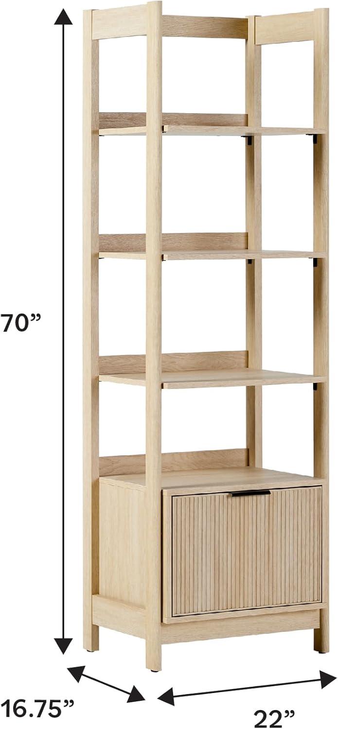 imageWalker Edison Transitional Reeded Narrow Open Bookshelf with Drawer Home Office Living Room Bedroom 4Shelf Bookcase with Bottom Storage 22 Inch BlackCoastal Oak