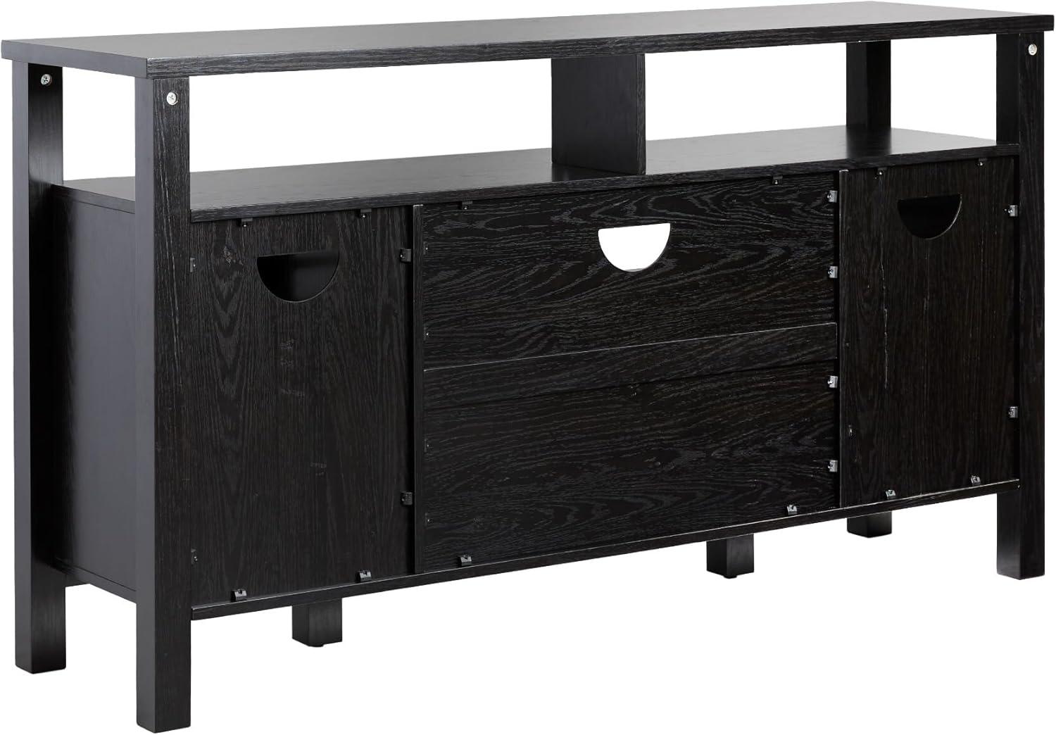 imageWalker Edison TransitionalStyle Windowpane Glass Door Storage Sideboard 58 Inch Coastal OakBlack
