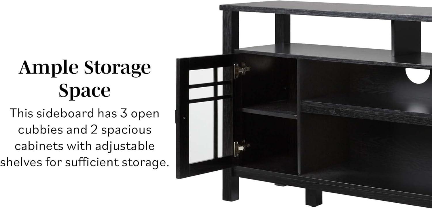 imageWalker Edison TransitionalStyle Windowpane Glass Door Storage Sideboard 58 Inch Coastal OakBlack