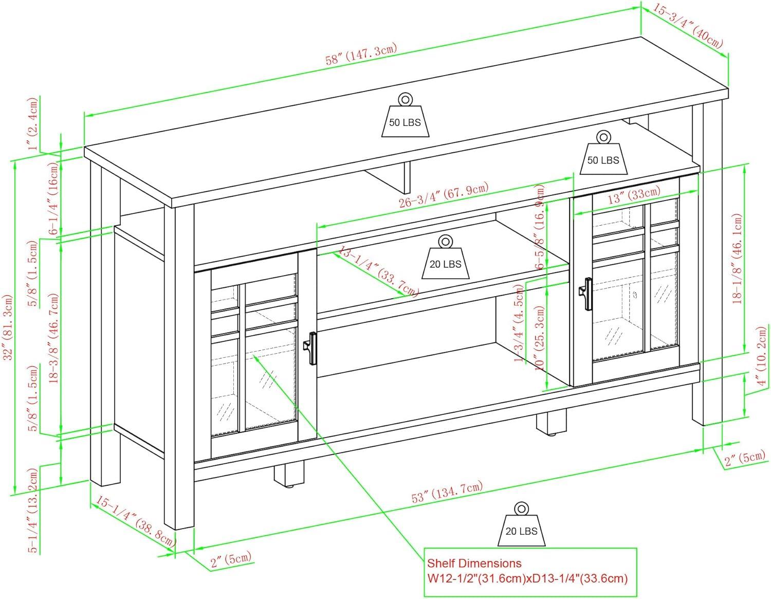 imageWalker Edison TransitionalStyle Windowpane Glass Door Storage Sideboard 58 Inch Coastal OakIvory Oak