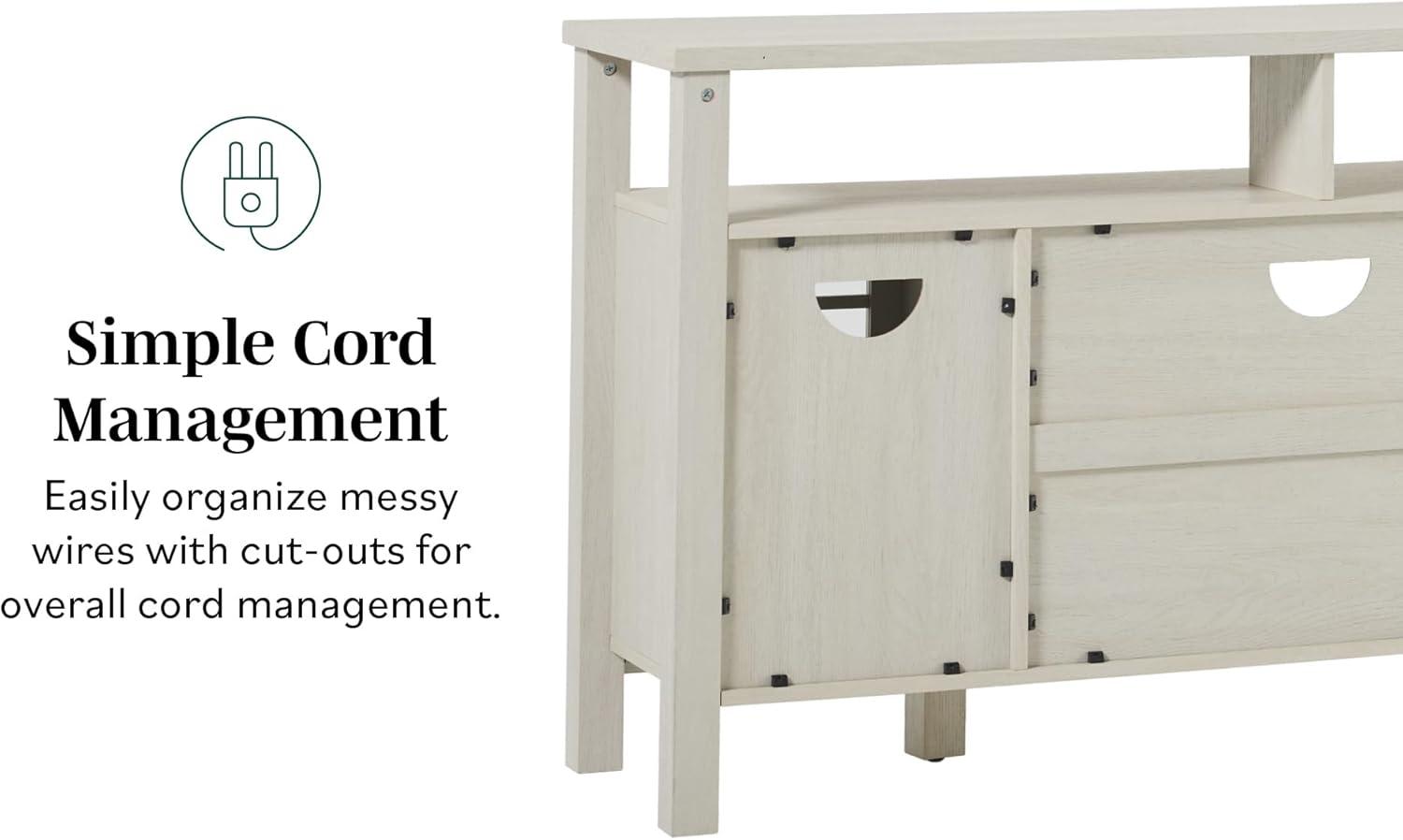 imageWalker Edison TransitionalStyle Windowpane Glass Door Storage Sideboard 58 Inch Coastal OakIvory Oak