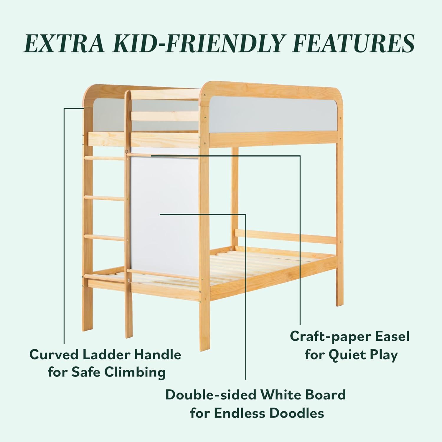 imageWalker Edison Twin Contemporary Solid Wood Bunk Bed Builtin Ladder No Box Spring Required Twin Size WalnutNatural Pine