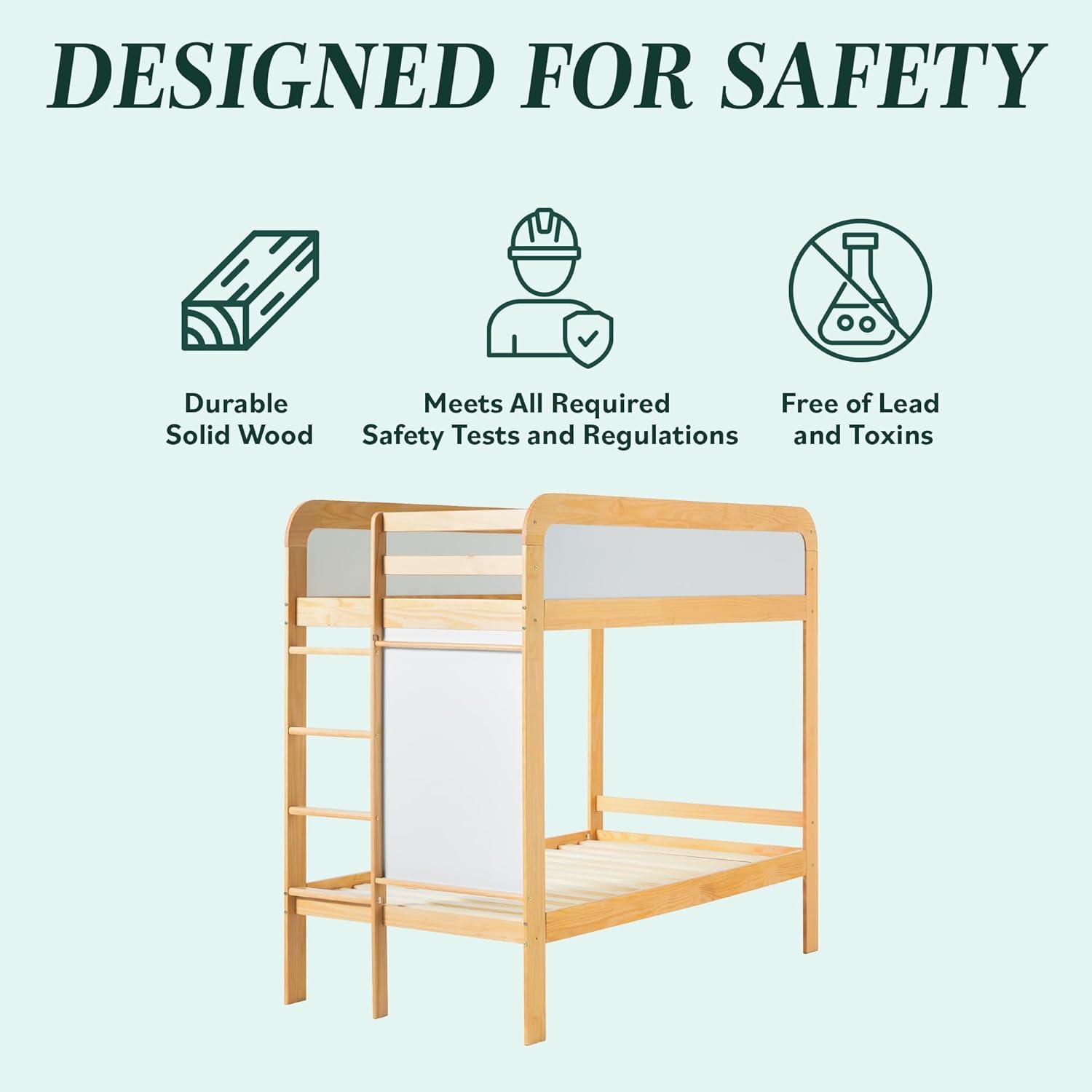 imageWalker Edison Twin Contemporary Solid Wood Bunk Bed Builtin Ladder No Box Spring Required Twin Size WalnutNatural Pine