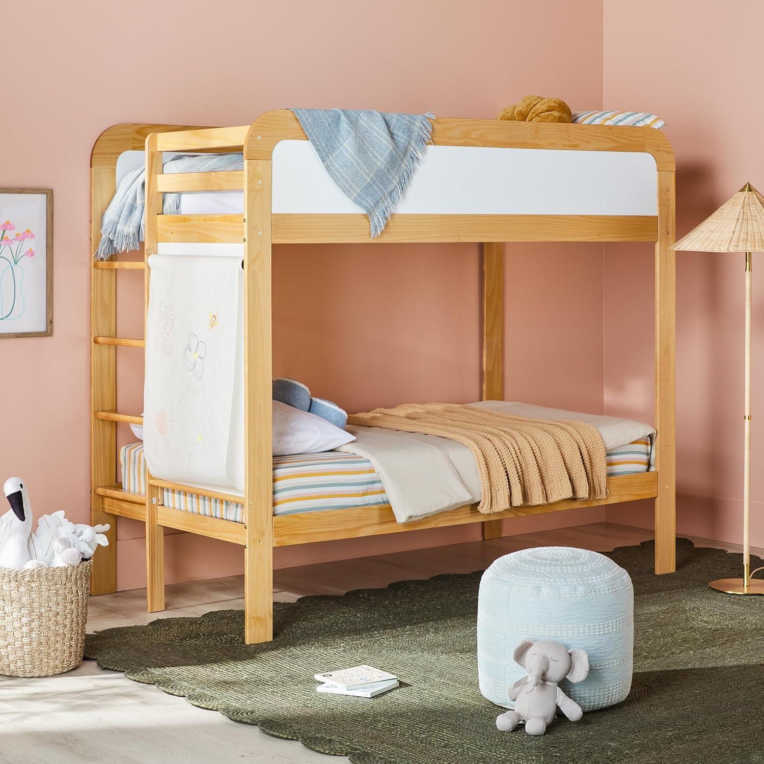imageWalker Edison Twin Contemporary Solid Wood Bunk Bed Builtin Ladder No Box Spring Required Twin Size WalnutNatural Pine