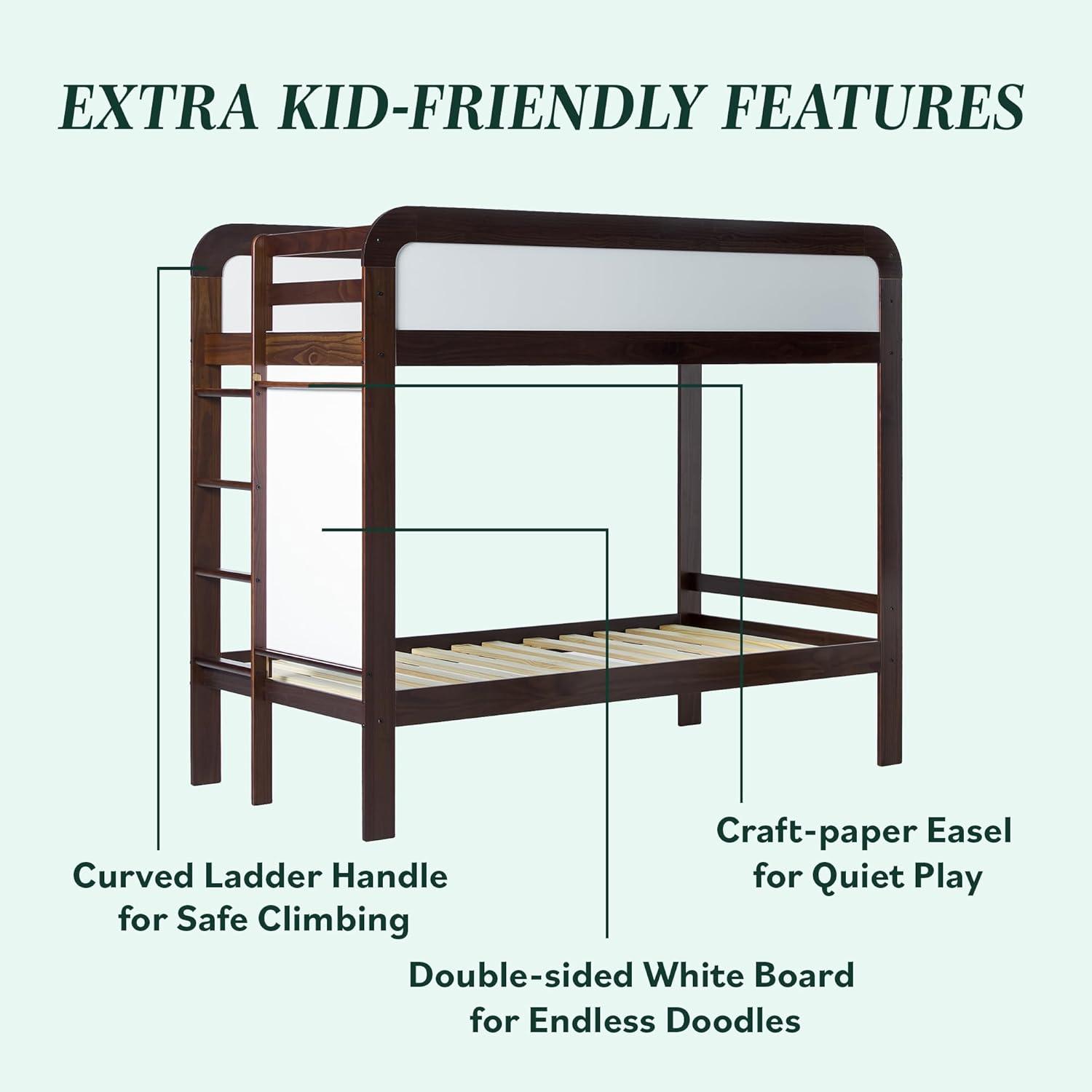 imageWalker Edison Twin Contemporary Solid Wood Bunk Bed Builtin Ladder No Box Spring Required Twin Size WalnutWalnut