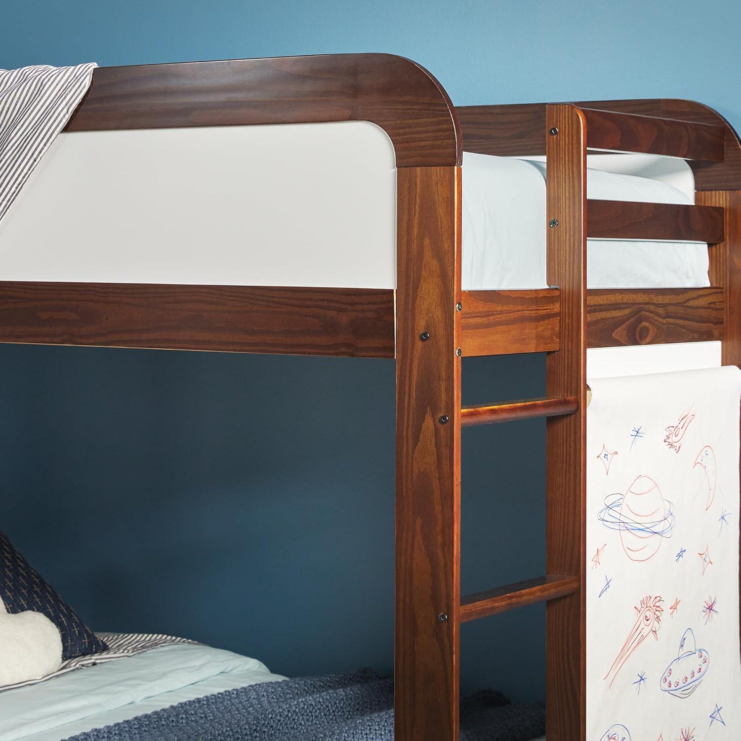 imageWalker Edison Twin Contemporary Solid Wood Bunk Bed Builtin Ladder No Box Spring Required Twin Size WalnutWalnut