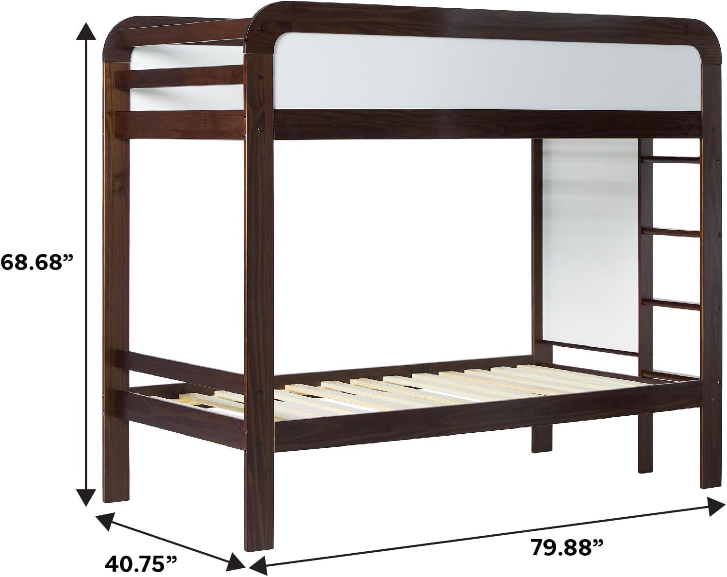 imageWalker Edison Twin Contemporary Solid Wood Bunk Bed Builtin Ladder No Box Spring Required Twin Size WalnutWalnut