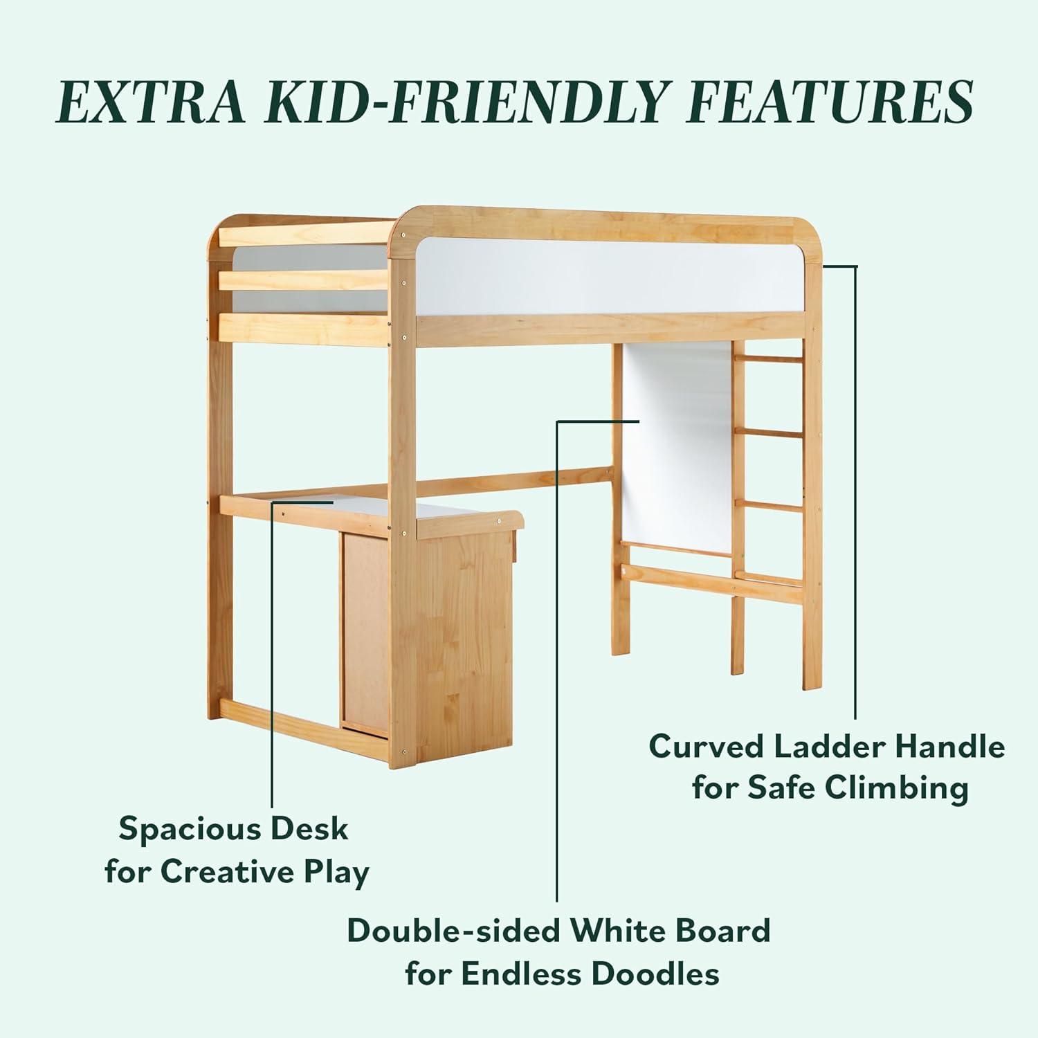 imageWalker Edison Twin Contemporary Solid Wood Loft Bed with Desk Builtin Ladder No Box Spring Required Twin Size WalnutNatural Pine